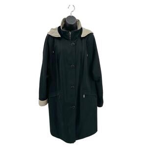 Gallery Woman Jacket WMNS 1X Black Long Sleeve Hooded Button Up Knee-Length Plus